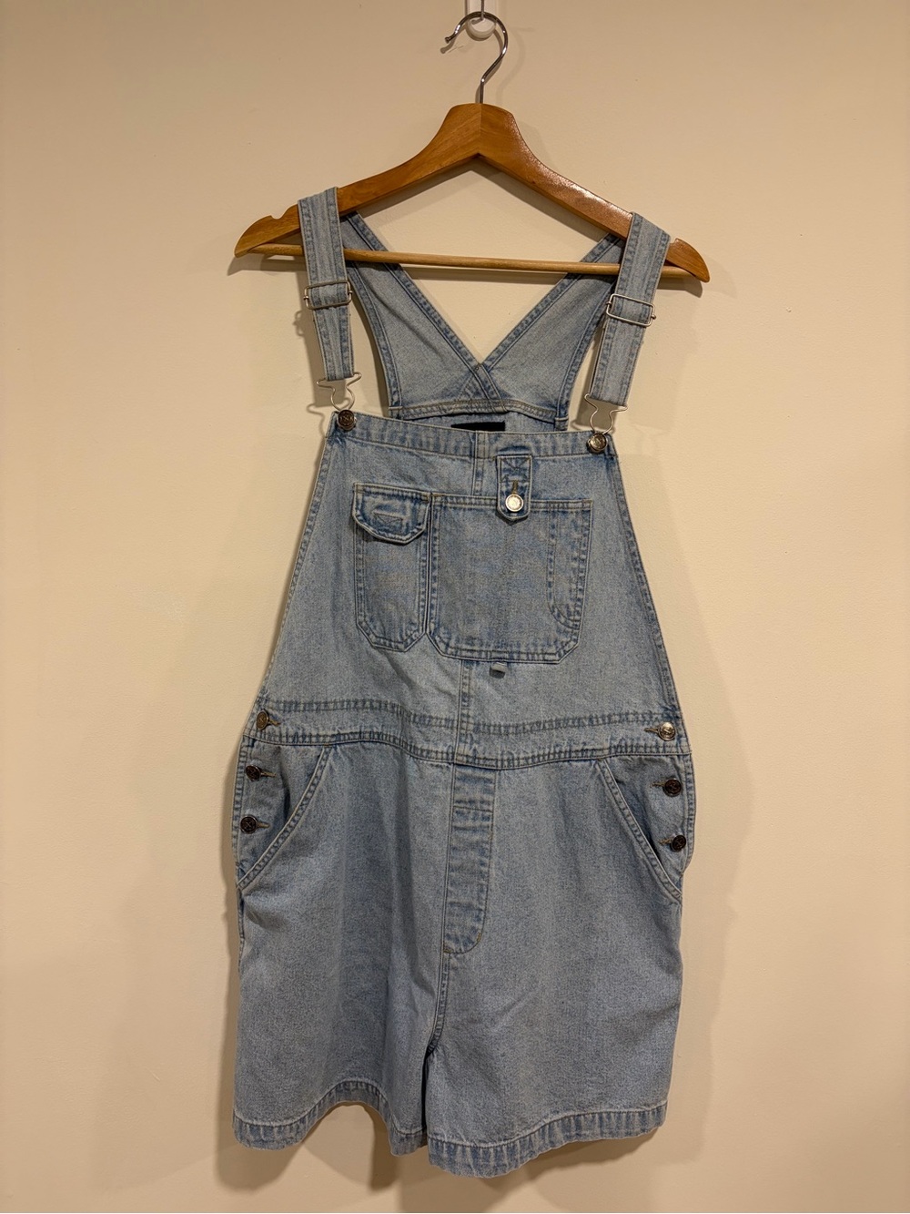 Vintage 90s Y2K Lightwash Denim Cotton Short Overalls Women’s Size XL